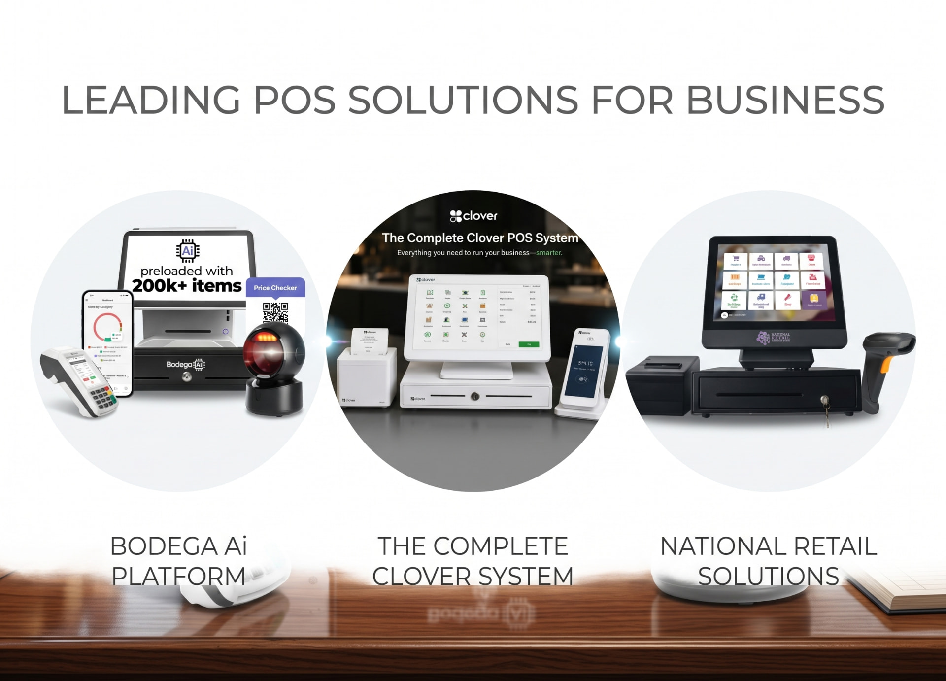Bodega AI, Clover and National Retail Solutions POS systems